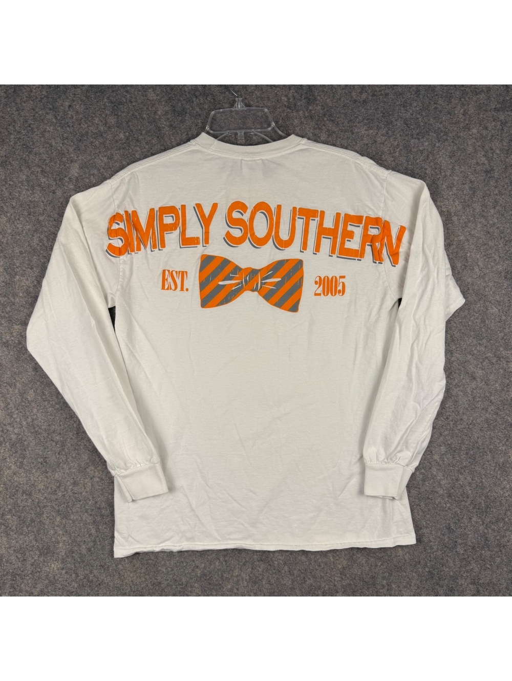Simply Southern Long Sleeve T Shirt White Orange Bow Tie Women Size Medium 419